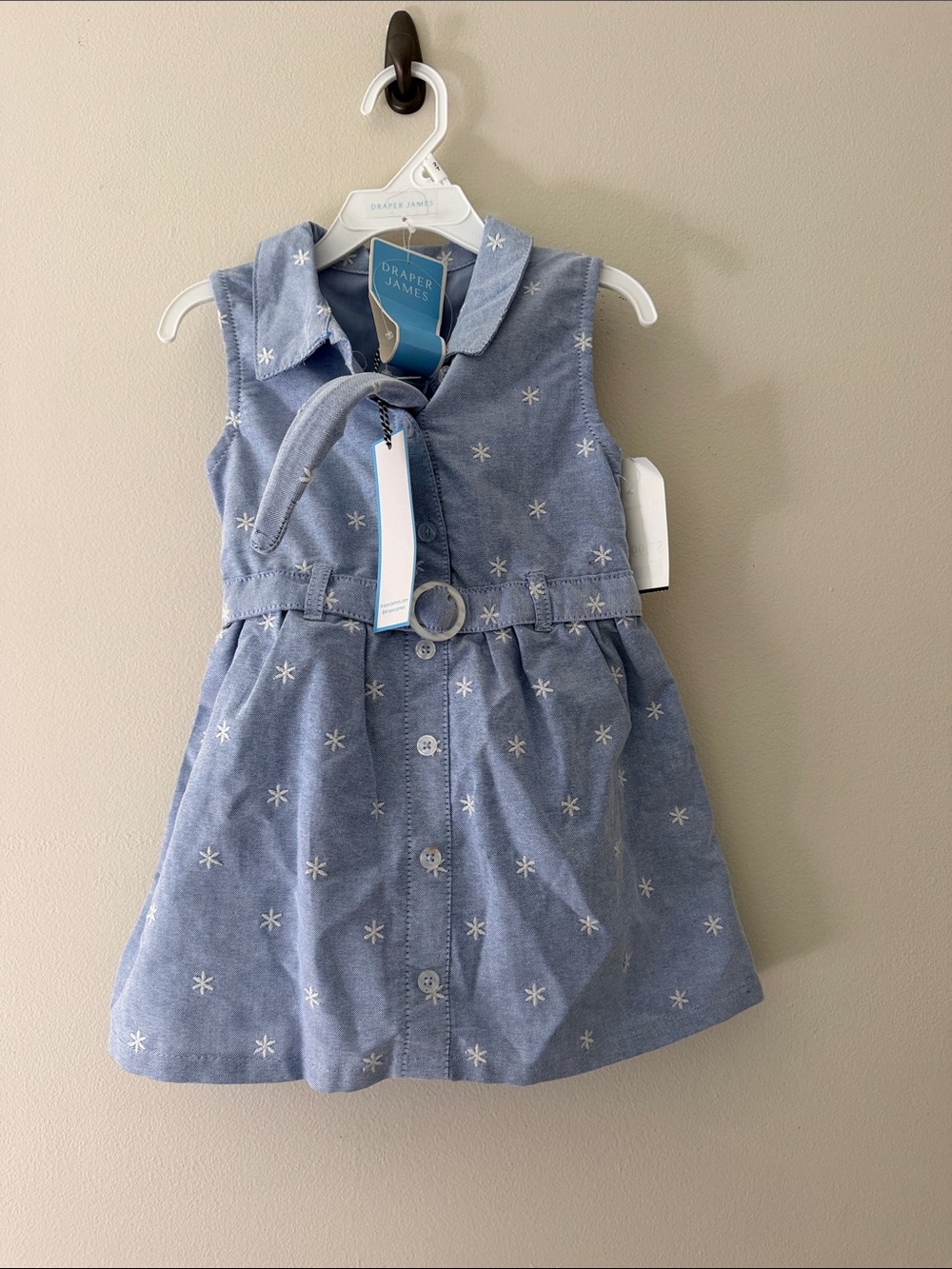 Draper James Light Blue Star-Embroidered Chambray Belted Dress